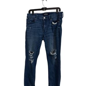 Express Women's Dark Blue Distressed Jeans
